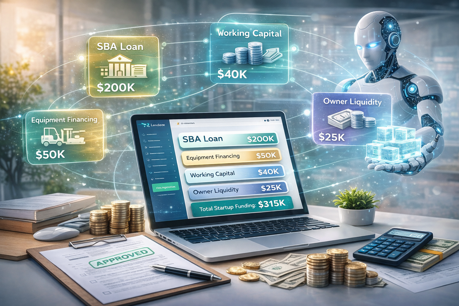 AI-powered franchise financing platform showing layered startup funding sources